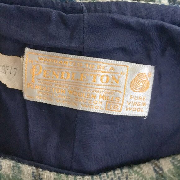 Pendleton Vintage 90s Green, Blue Stripes & Light Grey Plaid Wool Pants Trousers - Picture 10 of 12